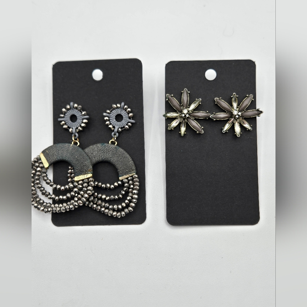 FASHION Statement Chrome Color Earrings Beaded Dangle Flower Rhinestine Lg Stud